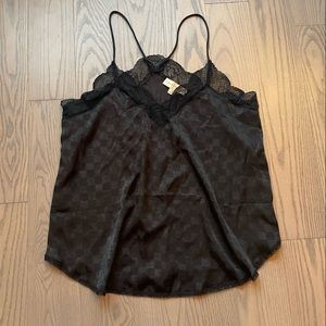 BNWOT Black satin lace trim cami